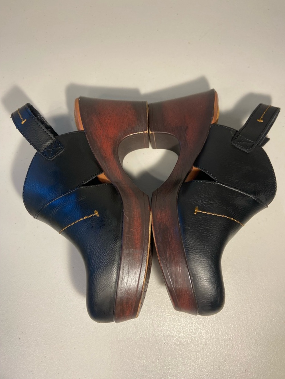 b.o.c. Black Leather Slingback Clogs with Wood-Tone Heel - Picture 5 of 13